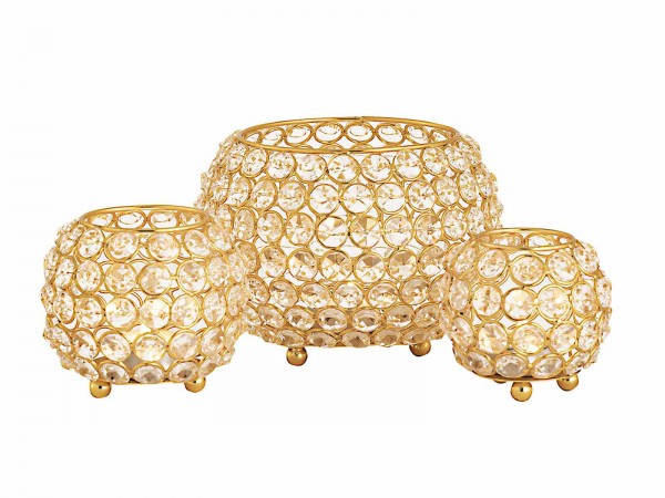 Kerzenhalter Set 3-teilig Teelichthalter Crystal Kerzenständer gold o. silber Vintage Kristall