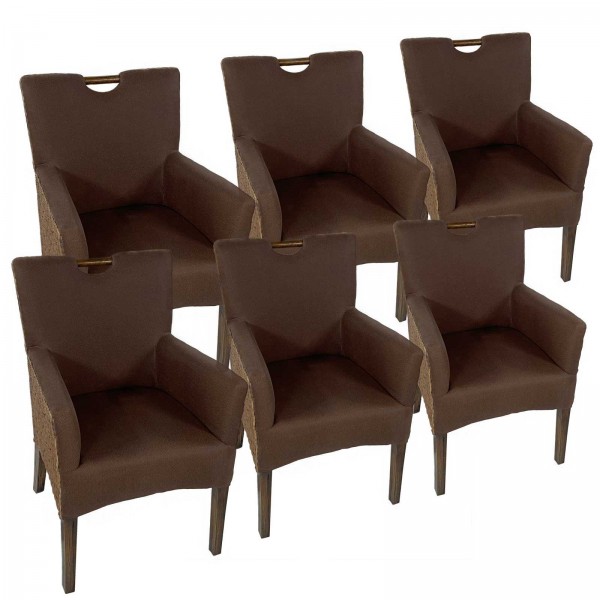 Esszimmer Stühle Set 6 Stück Rattan Armlehner Sessel Bilbao Polsterstuhl Polstersessel prairie brown