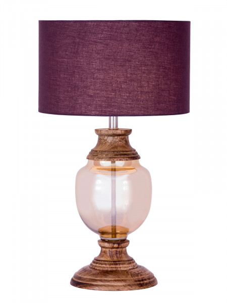 Nachttischlampe Tischlampe ø 30 x H 52 cm Tischleuchte Dekolampe Glas mit Holzsockel