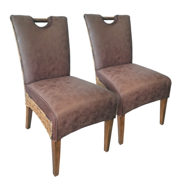Esszimmer Stühle Set 2 Stück Polsterstuhl Rattanstuhl Darwin Polster Lederoptik muskat