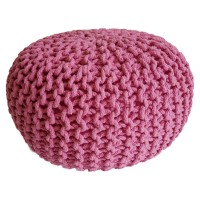 Strickhocker Pouf Ø 45 H 30 cm cm Sitzpouf Strick Bodenkissen pink