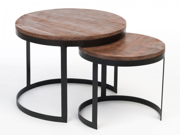 Couchtisch 2er Set Beistelltisch Wohnzimmer-Tisch-Set rund Austin Metall-Gestell altsilber