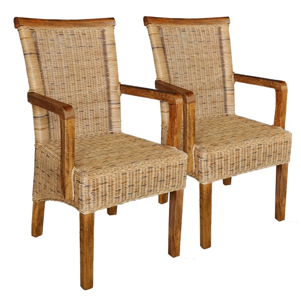 Esszimmerstühle Set 2 Stück Rattanstuhl mit Armlehnen tabacco Perth Korbstuhl Rattan Sessel