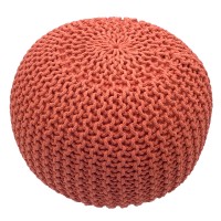 Strickhocker Pouf Ø 45 H 30 cm cm Sitzpouf Strick Bodenkissen terracotta