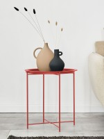 Beistelltisch Ø 47 H 51 2. Wahl Gartentisch Balkon Tisch Terassentisch rund Alberta Metall klein ver rot - chili