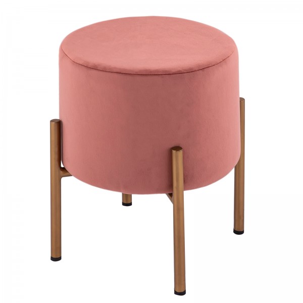 Samt Hocker 2. Wahl Sitzhocker Samt Pouf Ø 32 H 38 cm Sitzpouf Velour mit Füßen rose Eisen gold