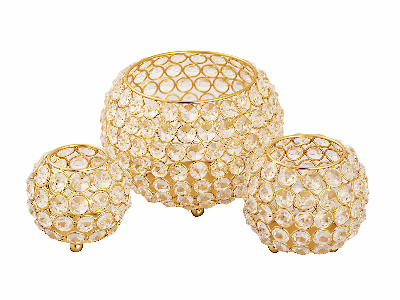 Kerzenhalter Set 3-teilig Teelichthalter Crystal Kerzenständer gold o.  silber Vintage Kristall | MVG