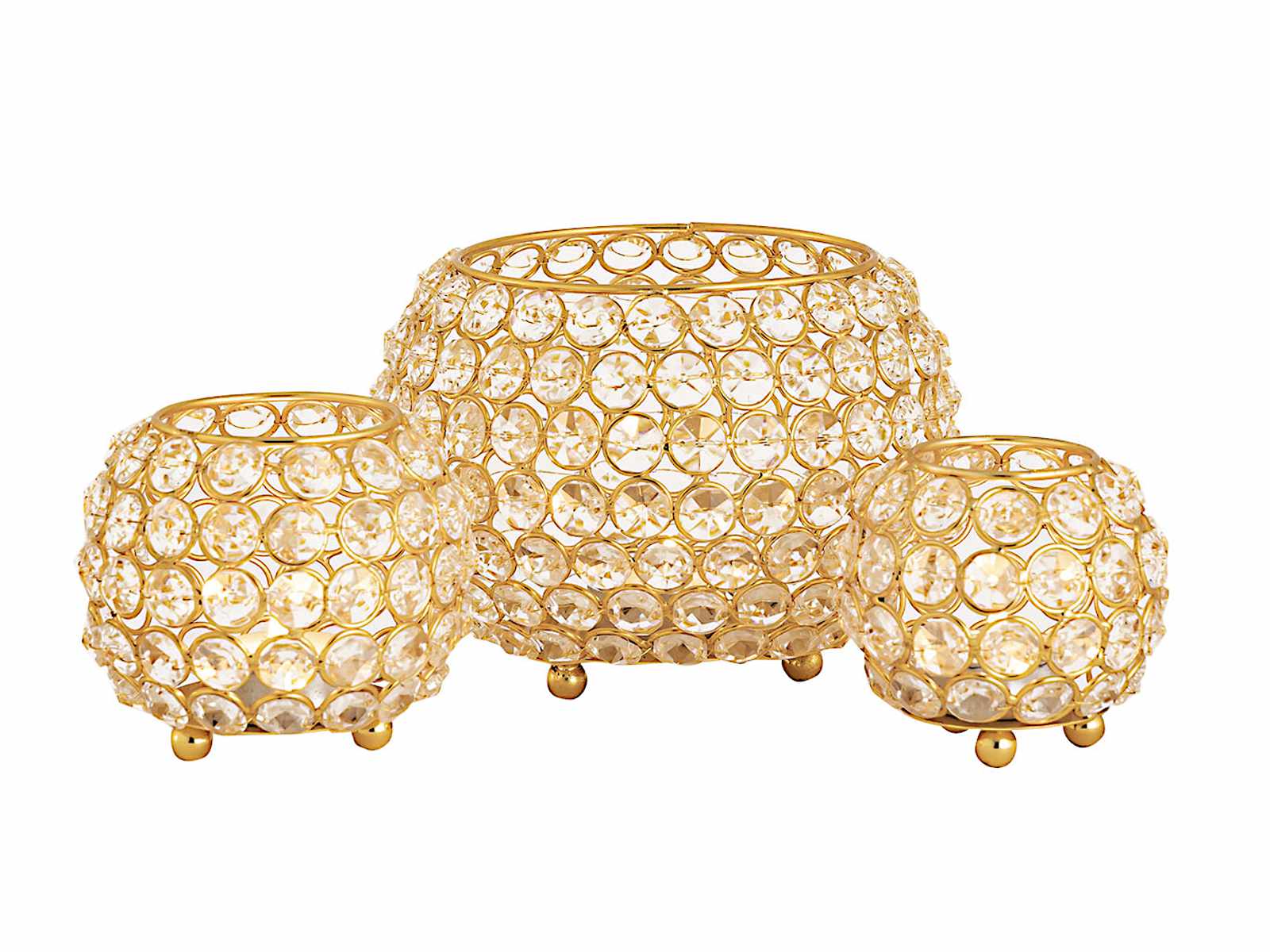 Kerzenhalter Set 3-teilig Teelichthalter Crystal Kerzenständer gold o.  silber Vintage Kristall | MVG
