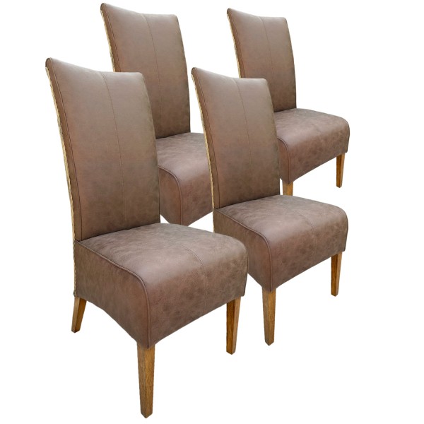 Stühle Esszimmer 4er Set Polsterstuhl Rattanstuhl Sidney Polster Lederoptik muskat