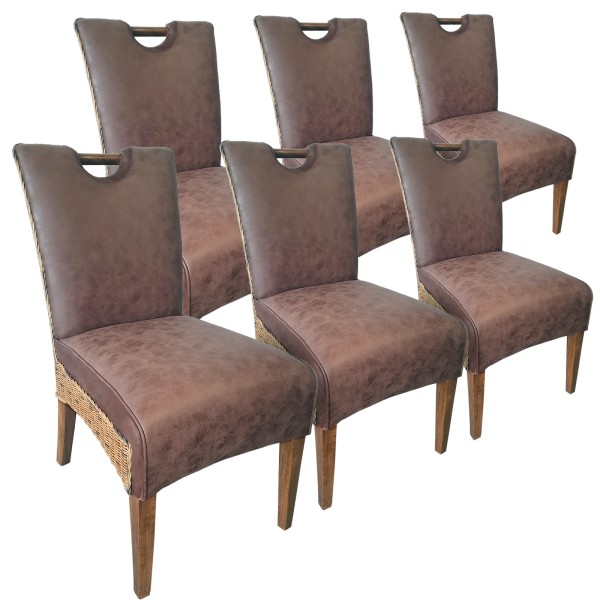 Polsterstühle Rattanstühle Set 6 Stück Esszimmer Stühle Darwin Polster Lederoptik muskat