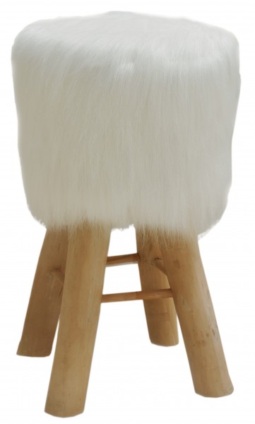 Barhocker Bistrohocker Kunstfell schwarz oder weiß mit Holzfüßen Ø 35 cm Höhe 72 cm