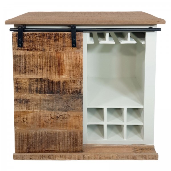 Barschrank B 72 H 80 cm Weinregal Wein Schrank Hausbar Weinbar Anrichte California weiß Mangoholz