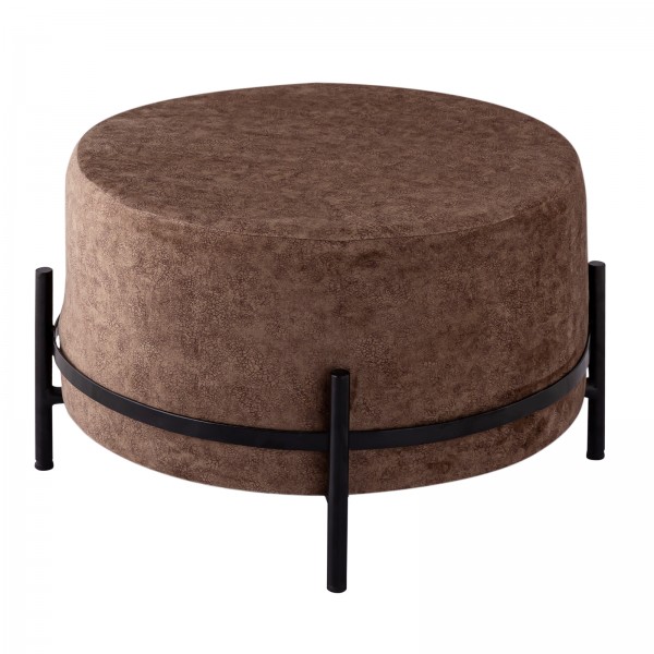 Sitzhocker 2. Wahl Ø 55 H 37 cm Pouf Sitzpouf Wildleder Optik Sitzpouf tabacco Eisengestell schwarz