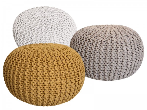 Pouf Set 3 Stück Ø 55 cm Bodenkissen Strickhocker Sitzhocker Sitzkissen Hocker nachhaltig Grobstrick