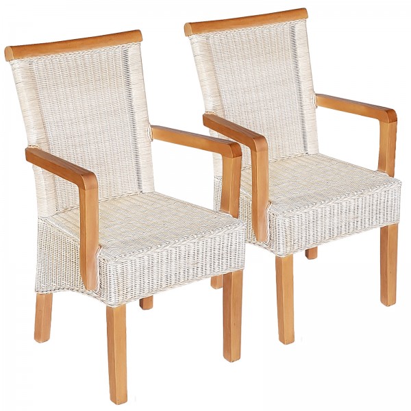 Esszimmer Stühle Set 2 Stück mit Armlehnen Rattanstühle weiß Perth Rattan Korbstühle nachhaltig