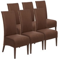 Rattanstühle Set 6 Stück Esszimmer Stühle Polsterstühle Antonio braun Polster Wildleder-Optik cognac