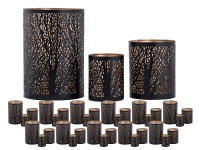 Windlicht 3er Set Masterbox 12x 3teilig Kerzenständer Forest Teelichthalter rund schwarz gold