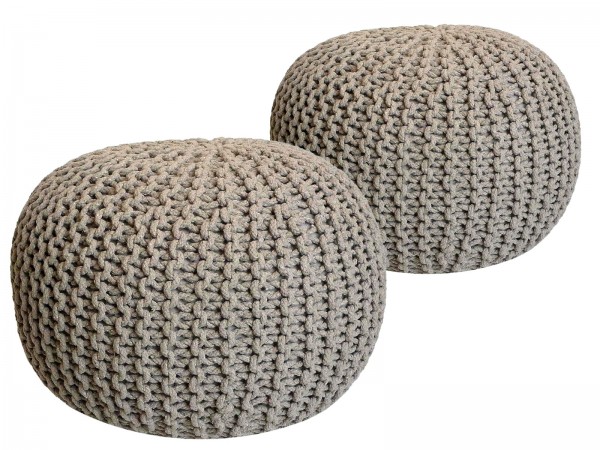 Sitzhocker Pouf SET 2 Stück Ø 55 cm H 37 cm Strickhocker Bodenkissen Grobstrick-Optik nachhaltig