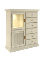 Vertiko Sideboard Duett B 102 H 121 cm 1 Holztür 1 Glastür 6 Holzschubladen Pinie massiv Pinie lipizano ohne Beleuchtung