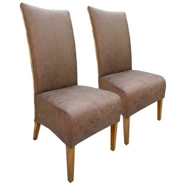 Stühle Esszimmer 2er Set Polsterstuhl Rattanstuhl Sidney Polster Lederoptik muskat