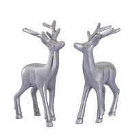Deko Figur Hirsch 2er Set Tischdekoration Tierfigur Metall Weihnachtsdeko silber o. gold Aluminium silber