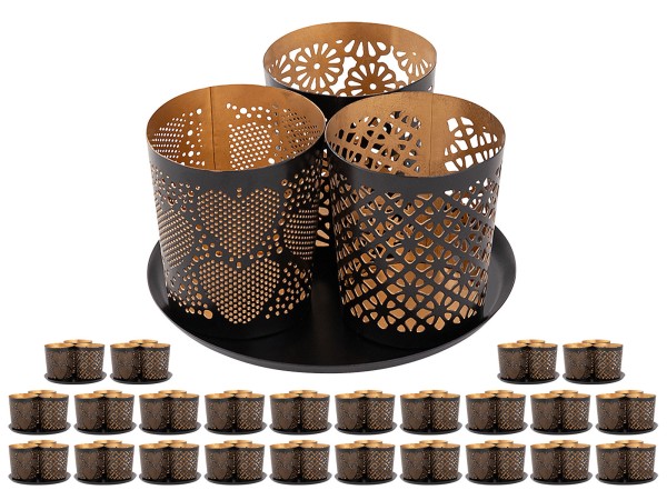 Kerzenhalter 3er Set Masterbox 24x 3teilig Kerzenständer Kreta Teelichthalter rund schwarz gold