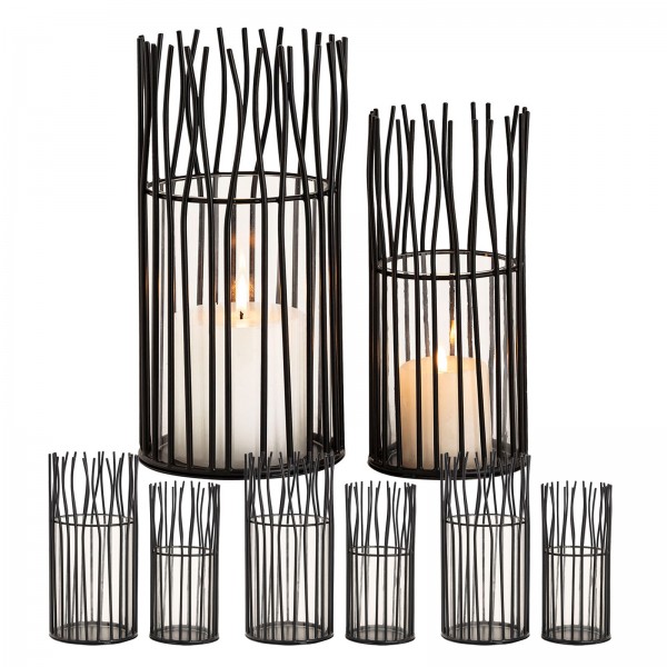 Windlicht 8-teilig Set 2 x 4 VE Kerzenhalter Teelichthalter Loft schwarz o. silber Kerzenständer