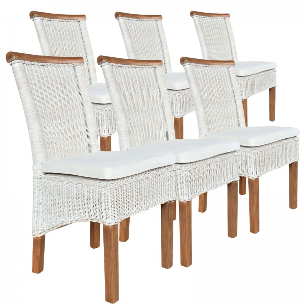 Esszimmer-Stühle Set Rattanstühle Perth 6 Stück Esstisch Stühle weiß Korbstühle nachhaltig