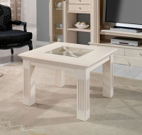 Couchtisch Allegro quadratisch mit Glasplatte – Pinie Massivholz 75x75 cm Pinie lipizano