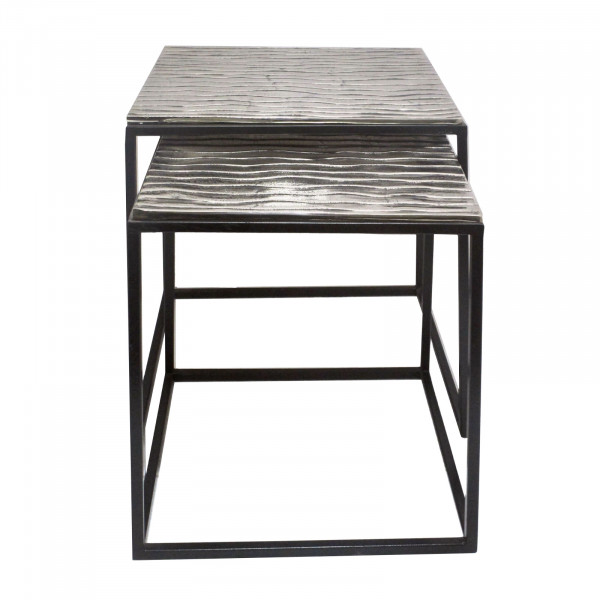Couchtisch Set Metall 40 u. 35 cm quadratisch Wohnzimmer Tische Tiffany 2-teilig Aluminium versilber
