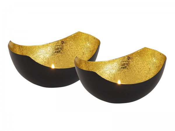 Kerzenhalter Set 2-teilig Teelichthalter Love Schalenform schwarz matt innen vergoldet