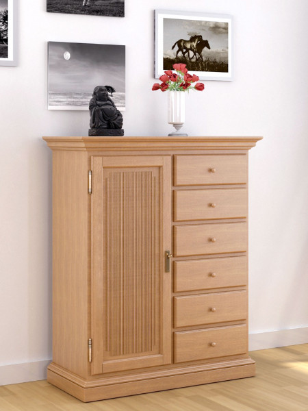 Highboard Vertiko Duett B 102 H 121 cm 1 Holztür 6 Schubladen Pinie massiv