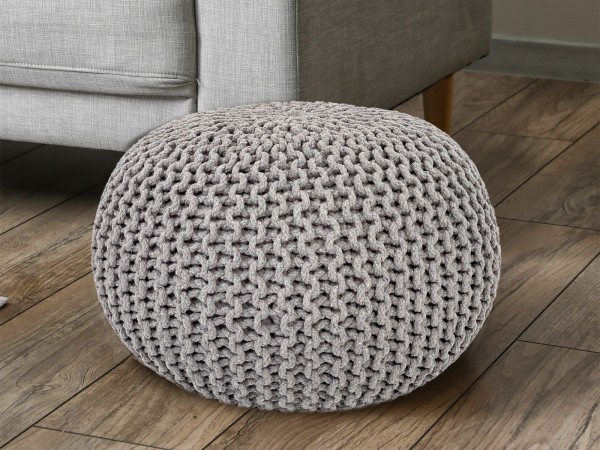 Strickhocker Pouf Ø 45 H 30 cm cm Sitzpouf Strick Bodenkissen