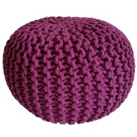 Strickhocker Pouf Ø 45 H 30 cm cm Sitzpouf Strick Bodenkissen violett