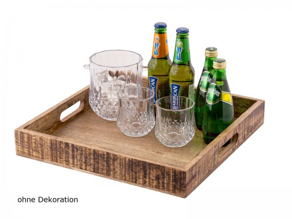 Serviertablett Holztablett 40x40cm Tablett Holz Serviertablett Deko Tablett quadratisch aus Mangohol