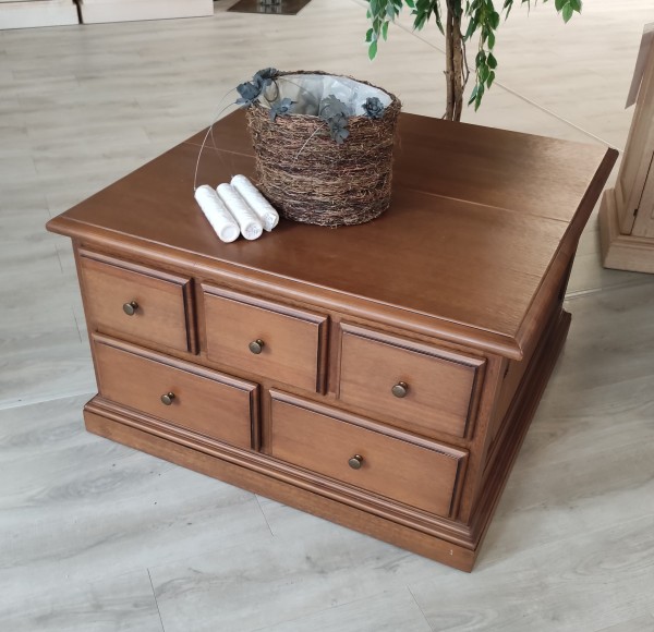 Truhen-Couchtisch Truhe 89 x 89 cm mit 5 Schubkästen Pinie massiv Ausstellungsstück