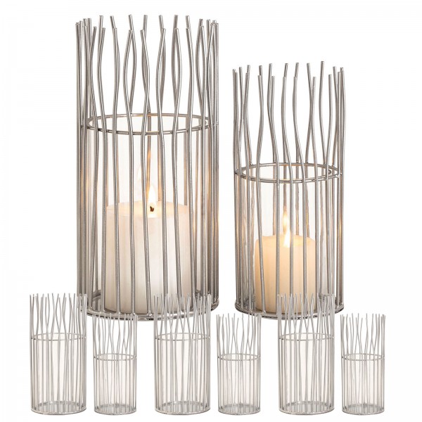 Windlicht 8-teilig Set 2 x 4 VE Kerzenhalter Teelichthalter Loft schwarz o. silber Kerzenständer