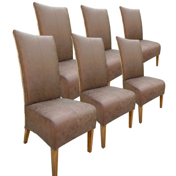 Stühle Esszimmer 6er Set Polsterstuhl Rattanstuhl Sidney Polster Lederoptik muskat