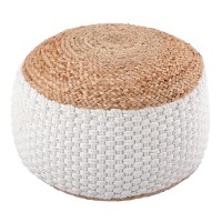 Sitzpouf Jute Sitzhocker rund 50x50 cm Deko Hocker Jute natur Sitzpouf Bodenkissen Fußhocker weiss Jute natur