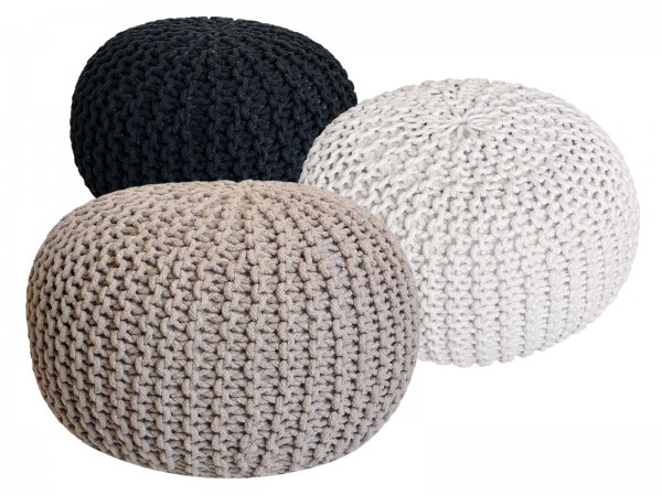 Pouf Set 3 Stück Ø 55 cm Bodenkissen Strickhocker Sitzhocker Sitzkissen Hocker nachhaltig Grobstrick