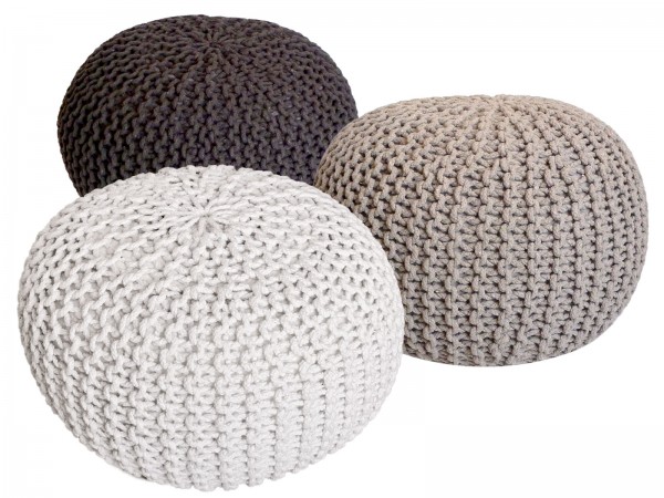 Pouf Set 3 Stück Ø 55 cm Bodenkissen Strickhocker Sitzhocker Sitzkissen Hocker nachhaltig Grobstrick