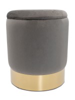Samthocker Deko Hocker Samt Pouf Dekopouf Velour Hocker mit Stauraum u. Deckel Ø 31 H 38 cm light grey - hellgrau