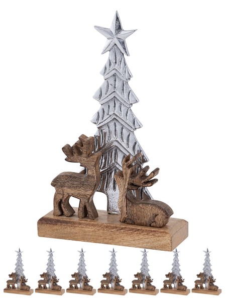 Dekofigur Weihnachtsbaum mit Hirschen 20x31cm Masterbox 8-teilig Weihnachtsdeko Aluminium