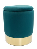Samthocker Deko Hocker Samt Pouf Dekopouf Velour Hocker mit Stauraum u. Deckel Ø 31 H 38 cm smaragd
