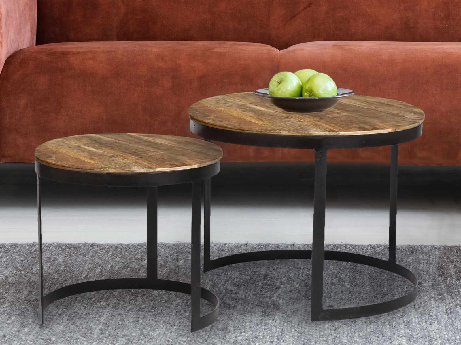 Couchtisch 2er Set Beistelltisch Wohnzimmer-Tisch rund Austin Metall-Gestell  altsilber o. schwarz