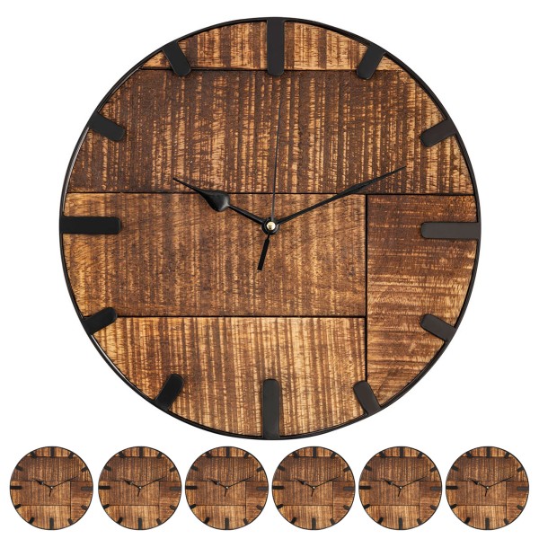 Uhr Holz ø 30 cm Wanduhr 2. Wahl Wohnzimmeruhr 7 VE modern rund aus Holz Vintage lautlos Mangoholz m