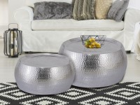 Couchtisch 2er Set Dakar rund ø 55/43 x H 30/28 cm silber Aluminium gehämmert