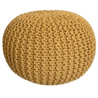 Strickhocker Pouf Ø 45 H 30 cm cm Sitzpouf Strick Bodenkissen sonnengelb