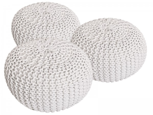 Pouf Set 3 Stück Ø 55 cm Bodenkissen Strickhocker Sitzhocker Sitzkissen Hocker nachhaltig Grobstrick
