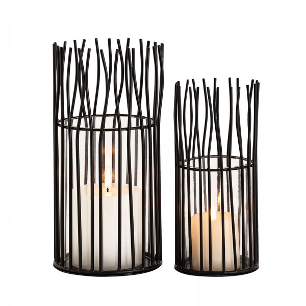 Windlicht Set 2-teilig Kerzenhalter Teelichthalter Loft schwarz o. silber Kerzenständer Windlichter